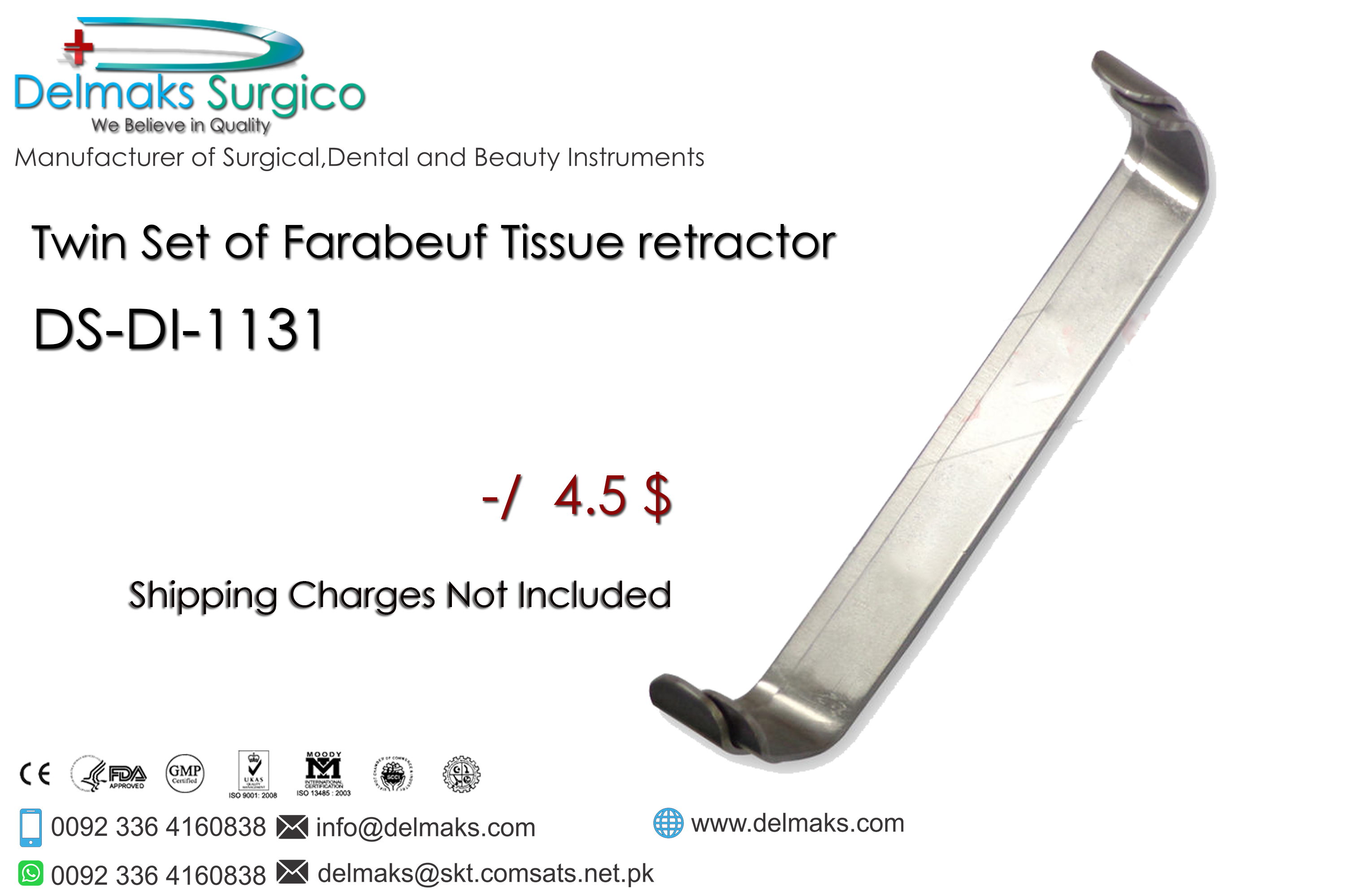 Twin Set Of Farabeuf Tissue Retractor-Dental Instruments-Delmaks Surgico