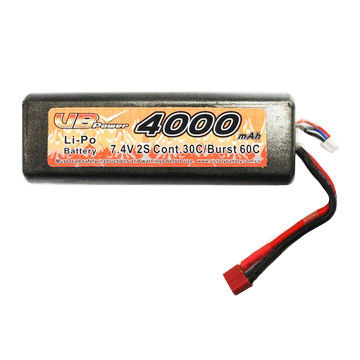 China Battery Manufacturer 7.4V/4,000mAh Lithium Polymer Battery Pack For RC Cars With 30c Continuous Discharge Current