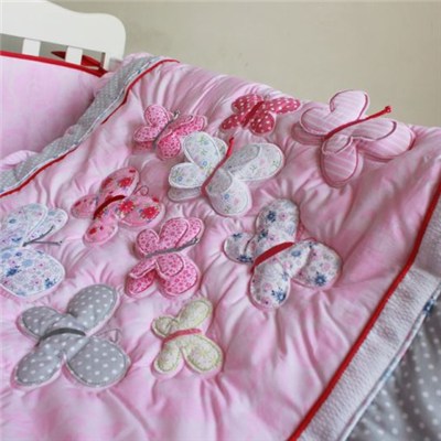 Lace Applique 3D Butterflies/Butterfly Design Baby Comforter Quilt Set