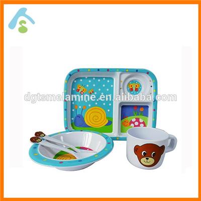 Cartoon Style Divided Melamine Dinnerware With Tray,Soup Bowl,Cup,Spoon & Fork