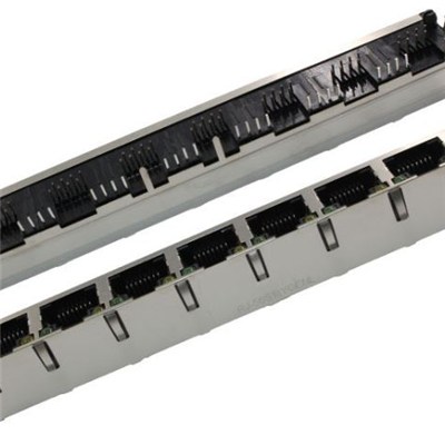 1*8 Port 90 Degree 100Base-T RJ45 Female Connector With LED With Spring