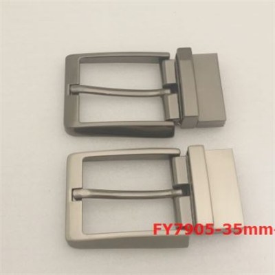 Two-joint metal pin belt buckle, reversible clip function, middle teeth open, for casual men's belt 