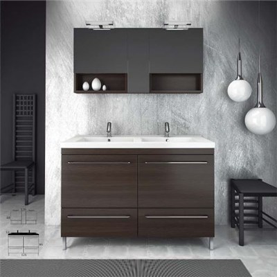 60 Wall Mounted Melamine KD Furniture Double Sinks Bathroom Vanity Cabinet