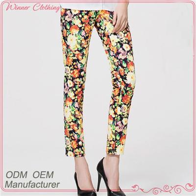 Fashional Hot Sale Women's Casual Printed Pants With Pockets And Zipper