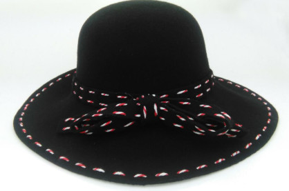 wavyedge string black wool felt round top hat