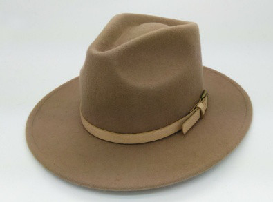 fashion camel men wool felt hat fedora with leather belt