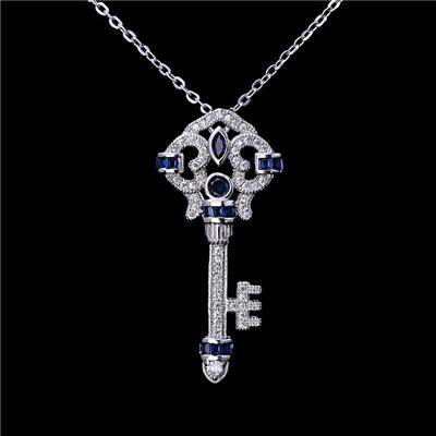 Hip Pop Key Shape Blue Stone Necklaces Pendant