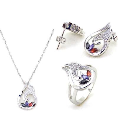 2016 Fashion Jewelry Colorful Cubic Zirconia Necklace Set For Women