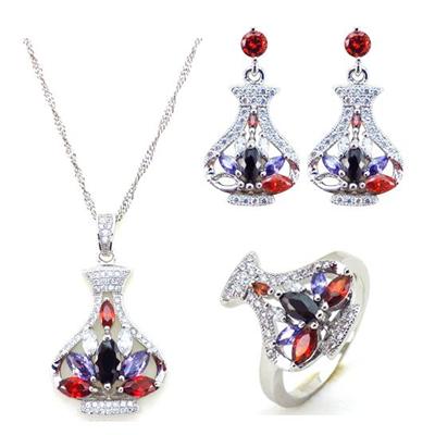 Classic Zircon Rhodium Plated Colorful Beautiful Fashion Jewelry Set