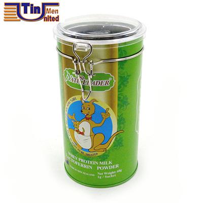 Round Tea Storage Tin Box With A Metal Bracket And Transparent PS Lid