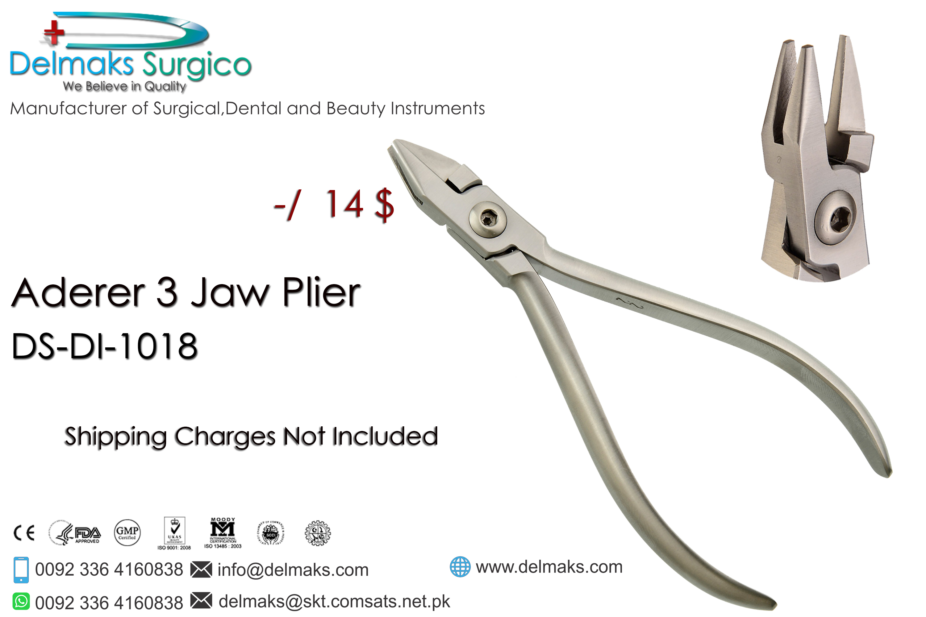 Aderer 3 Jaw Plier-Orhtodontic Pliers-Orthodontics-Dental Instruments-Delmaks Surgico