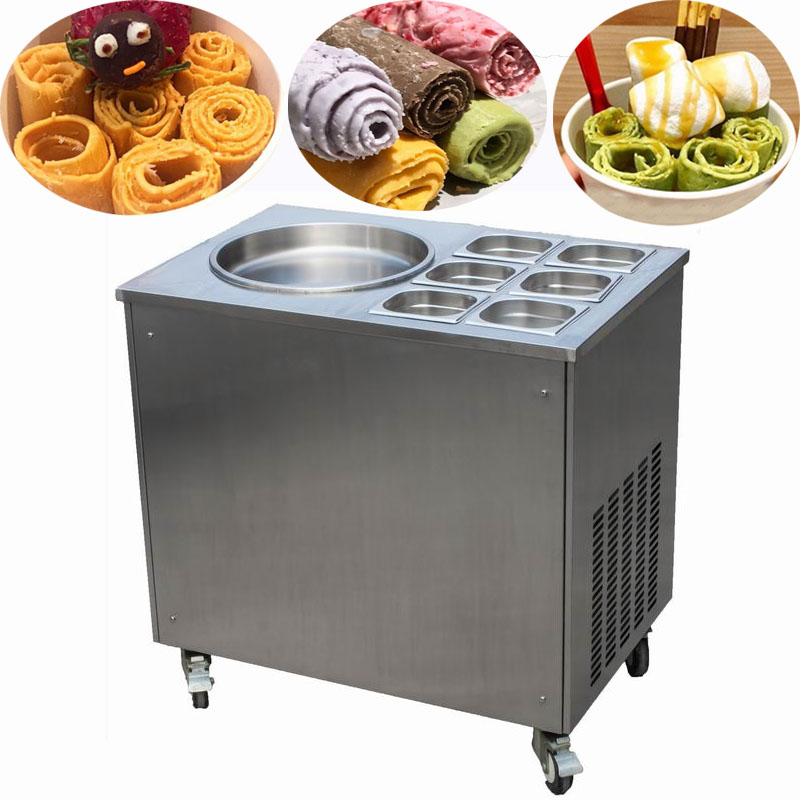instant ice cream rolls machine with topping storages