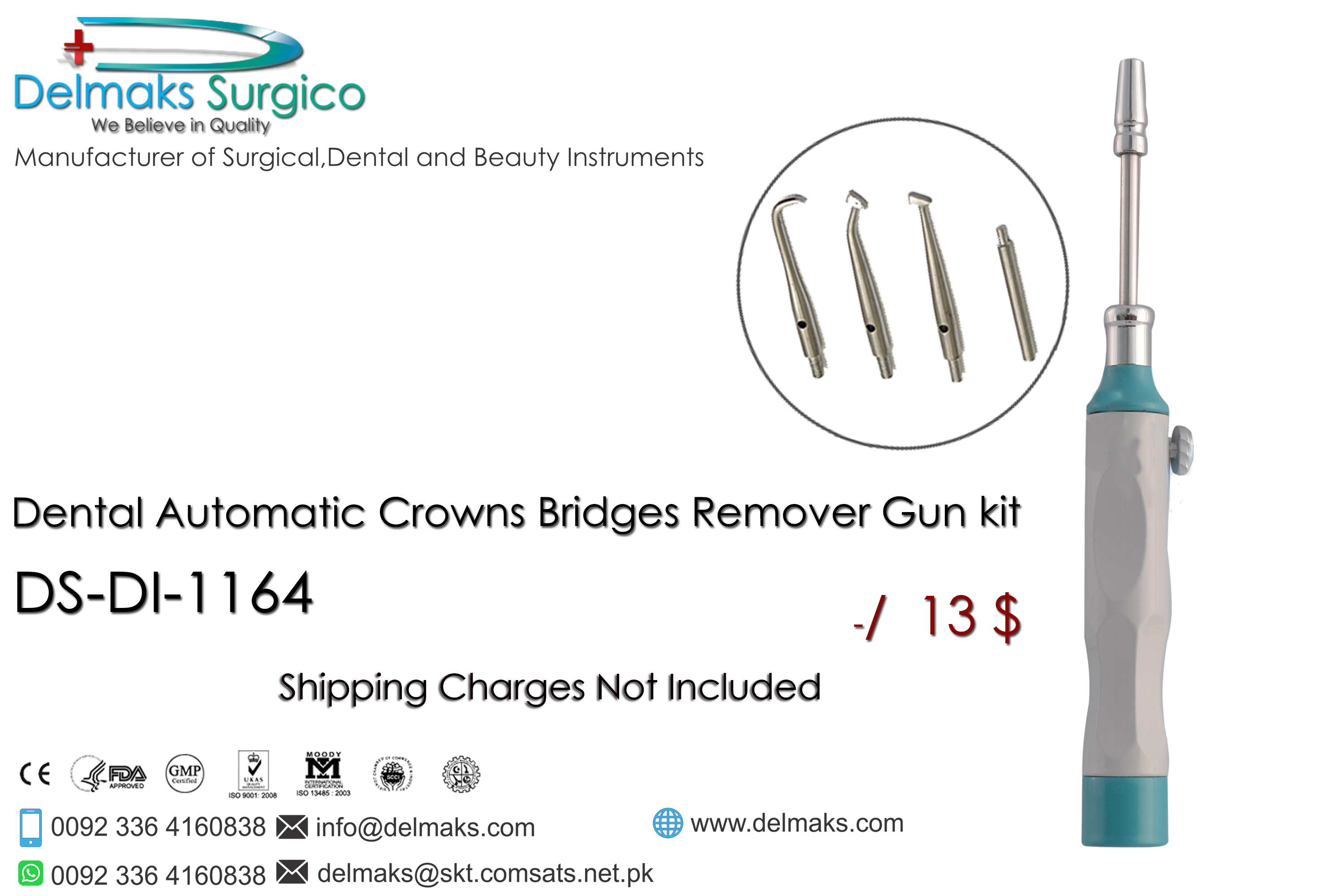 Dental Automatic Crowns Bridges Remover Gun kit-Crown Instruments-Orthodontics-Orthodontic Pliers-Instruments-Dental Instruments-Extracting Forceps-Delmaks Surgico-Dental Implants-Surgical Instruments