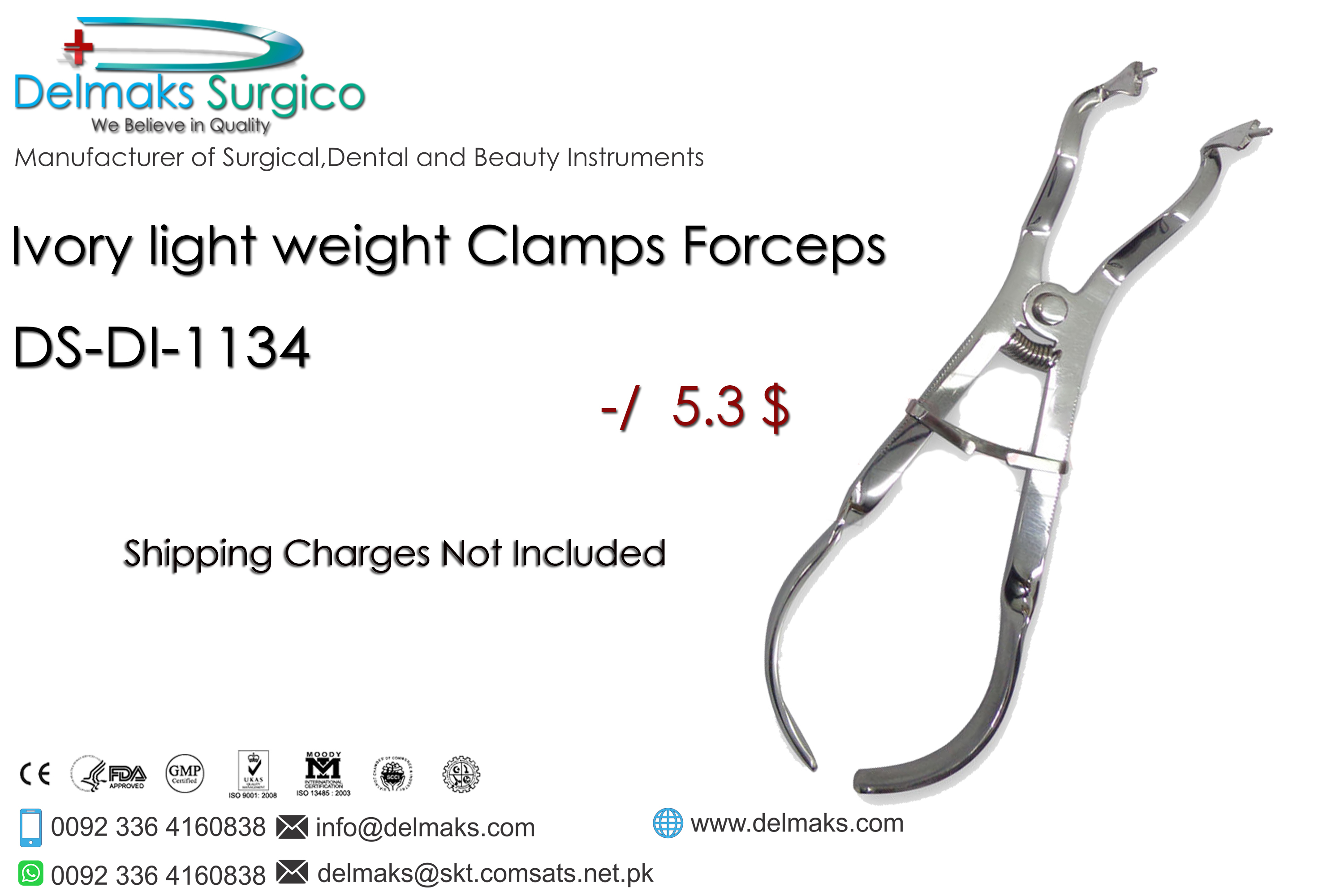Ivory Light Weight Clamp Forceps-Rubber Dam Instruments-Dental Implants-Crown Instruments-Orthodontics-Syringes-Orthodontic Pliers-Instruments-Dental Instruments-Extracting Forceps-Delmaks Surgico-Den