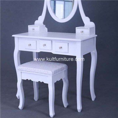 This Stylish Contemporary Vanity Table Comes With Swivel Adjustable Mirrors And 5 Storage Drawers