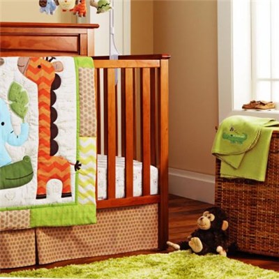 Customized Neutral Infant 9 PcsGiraffe Elephant Jungle Collection Crib Bedding Set