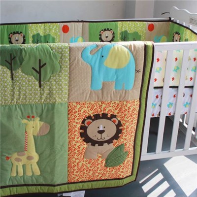 Colorful Print Greenland Lion Giraffe Elephant Animals Baby Crib Nursery Bedding Set