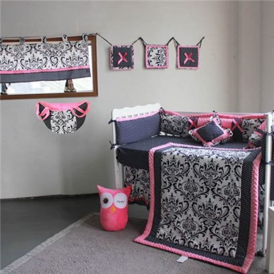 Popular Black Flower Design Baby Bedding Crib Set 4-14pcs With Different Accessory Selection