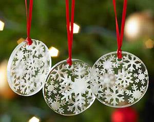 Snowflakes Engraving Etched Glass Christmas Tree Ornaments