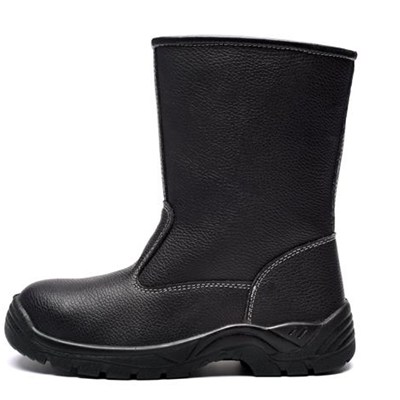 Long Cut Black Leather Industrial Safety Boots