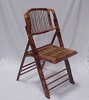 Antique Wood Bamboo And Ratten Folding Chair