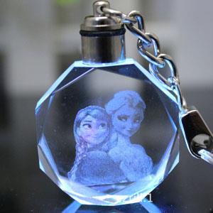 LED Frozen Crystal Cartoon Keychain Sets Elsa Anna Olaf