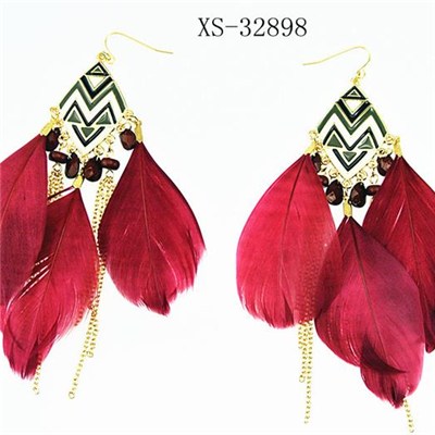 2016 hot selling antique fur earring with long metal chains tassel