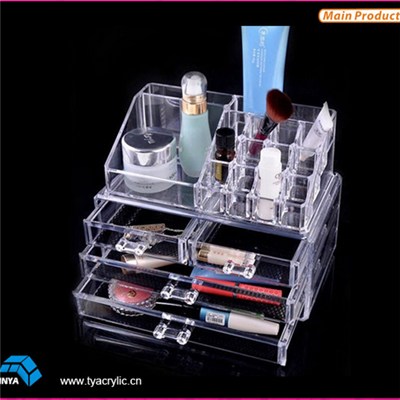 PS Plastic Clear Meduium Jewelry And Cosmetic Organizer With 4 Drawer