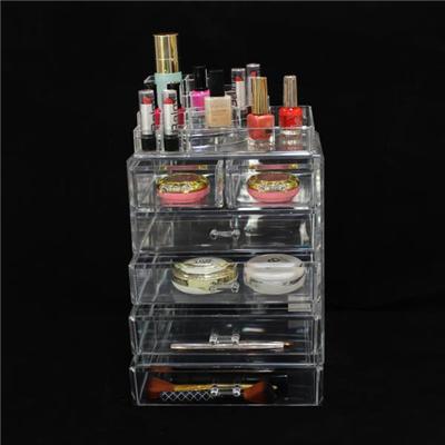 Factory 6 Drawer Crystal Clear Cosmetic Display Stand With Top Section,Large Acrylic Cosmetic Makeup Storage Box Wholesale