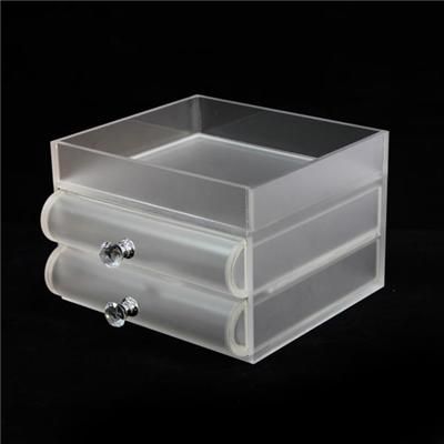 Frosted Acrylic Desktop Medium Size Cosmetic Organizer With 2 Drawers And Top Holder