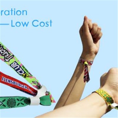 Beautiful festive woven wristband/tape, with closure clip, theme party band, conference band