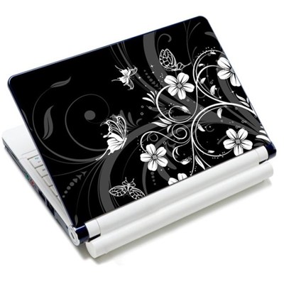 Protective Laptop Black Flower Vinyl Skin Sticker For Mac Book