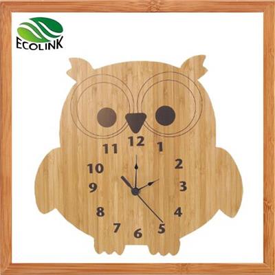 Cartoon Bamboo Wall Clock Owl Pig Bear Reindeer