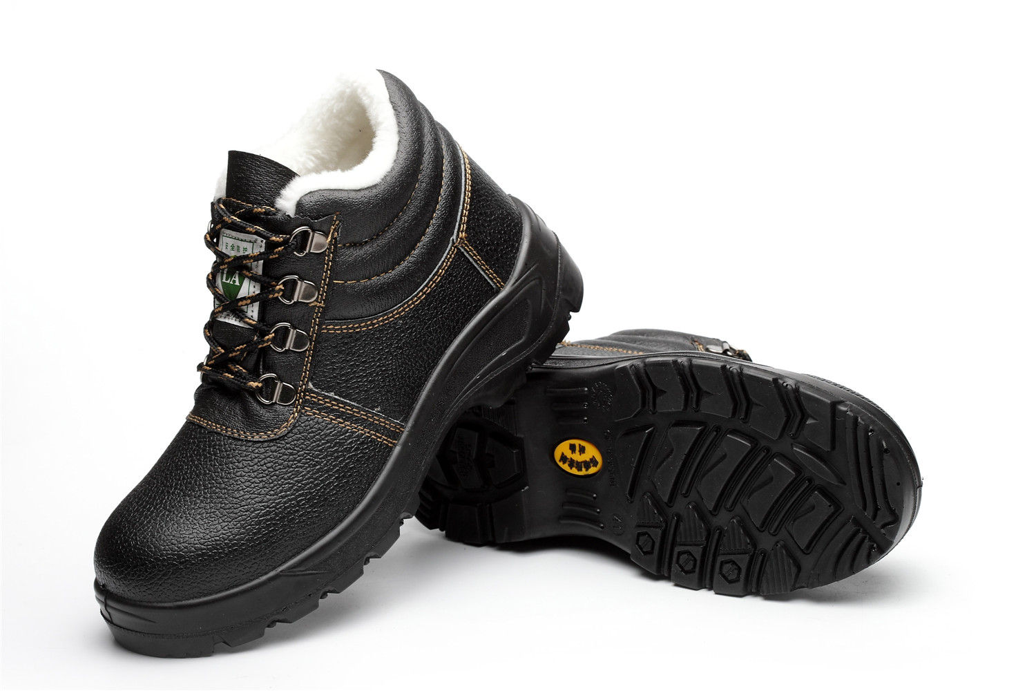 winter black leather cotton high anti-static safety shoes/cattle two layer steel head anti smashing puncture proof shoes