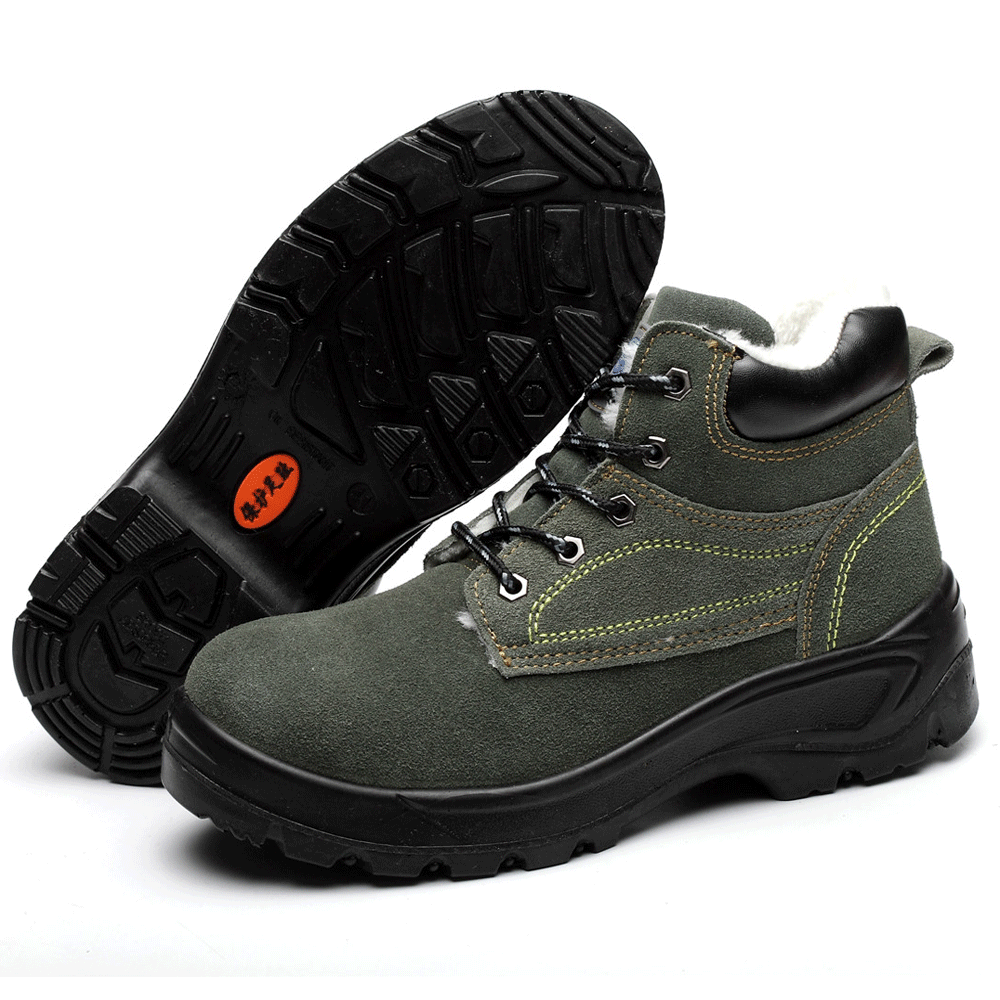 Green Suede Leather anti-static shoes/winter Banggang high head safety shoes/rubber non slip bottom anti piercing work shoes