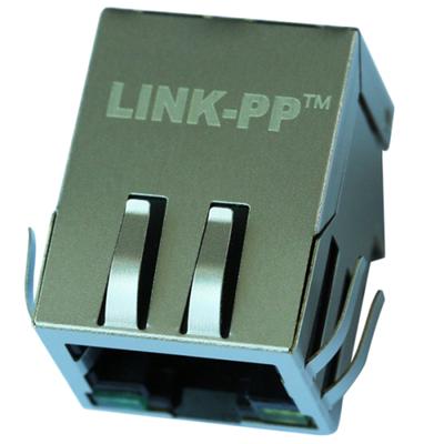 J00-0076 Single Port RJ45 Connector with 10/100 Base-T Integrated Magnetics,Green/Yellow LED,Tab Down,RoHS