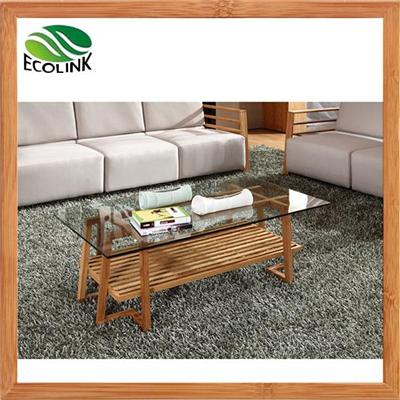 Rectangular Bamboo Coffee Table With Glass Top For Living Room