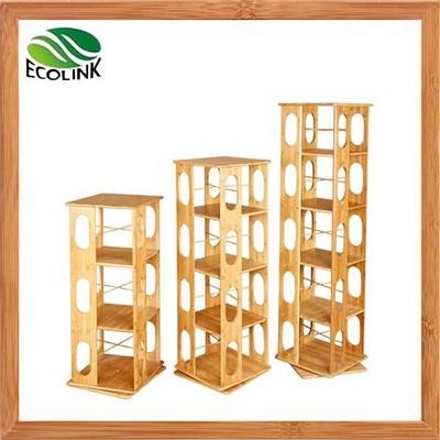 3-tier 4-tier 5-level Rotating Revolving Modern Solid Bamboo Wood Book Media Rack Cabinet Stand Bookcase Bookshelf