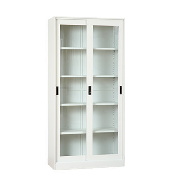 Clear View Steel Sliding Glass Door Filing Cabinet with Shelves