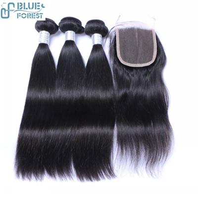 Blue Forest Hair In Stock Straight Wave Black Color Hair Weft And Lace Closure
