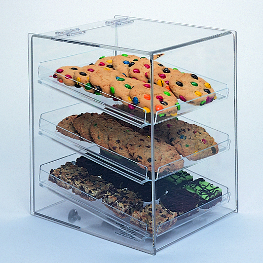 Food Retail Store Table Top Handmade Pure Acrylic 3-Tier Salad Cake Display Counter