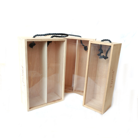 Natural Pine Wooden Wine Box for Single, two, Three or More bottles