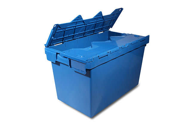 Nesting and stacking attached lid crates 
