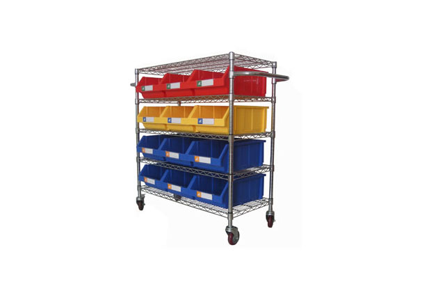 Chrome wire shelving trolley moving easily