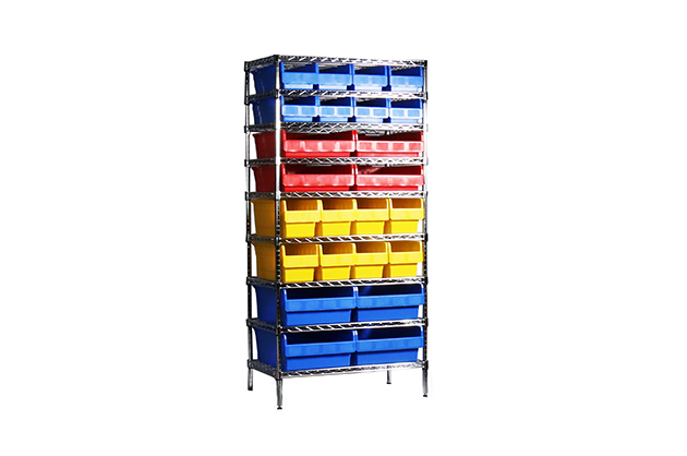 Storage racking with plastic bins/ crates/ boxes