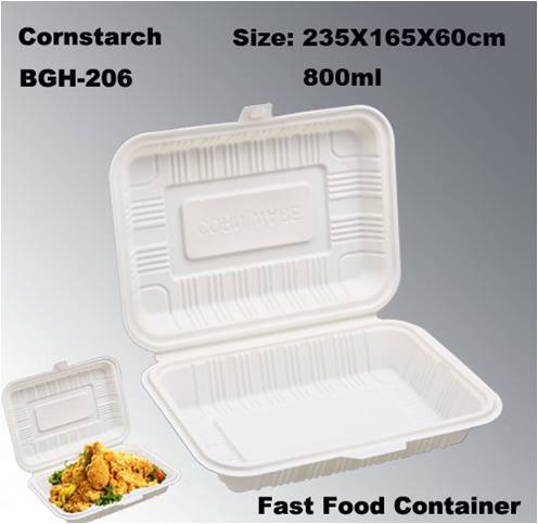 100% Degradation Compostable Cornstarch Take Out Fast Food Disposable Box