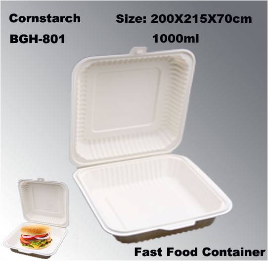 1000ml Degradation Compostable Cornstarch Disposable Carry Out Fast Food Box
