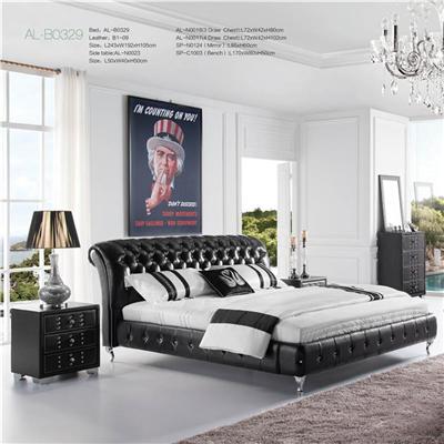 Modern Design Black Bonded Leather Upholstered Bed Frame With Sparkling Crystal