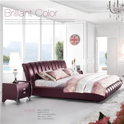 European Style Wine Red Faux Leather Bed Wrapped In High-class Upholstery Customized Sizes & Colors