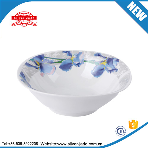 microwave safe ceramic salad bowl with decal design and silver line